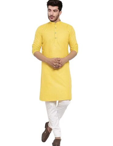 Yellow Mens Straigth Kurta Pyjama Dress For Haldi