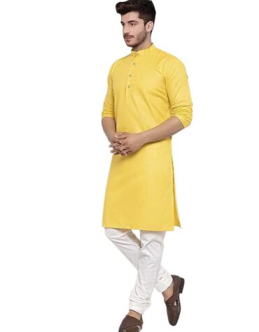 Yellow Mens Straigth Kurta Pyjama Dress For Haldi